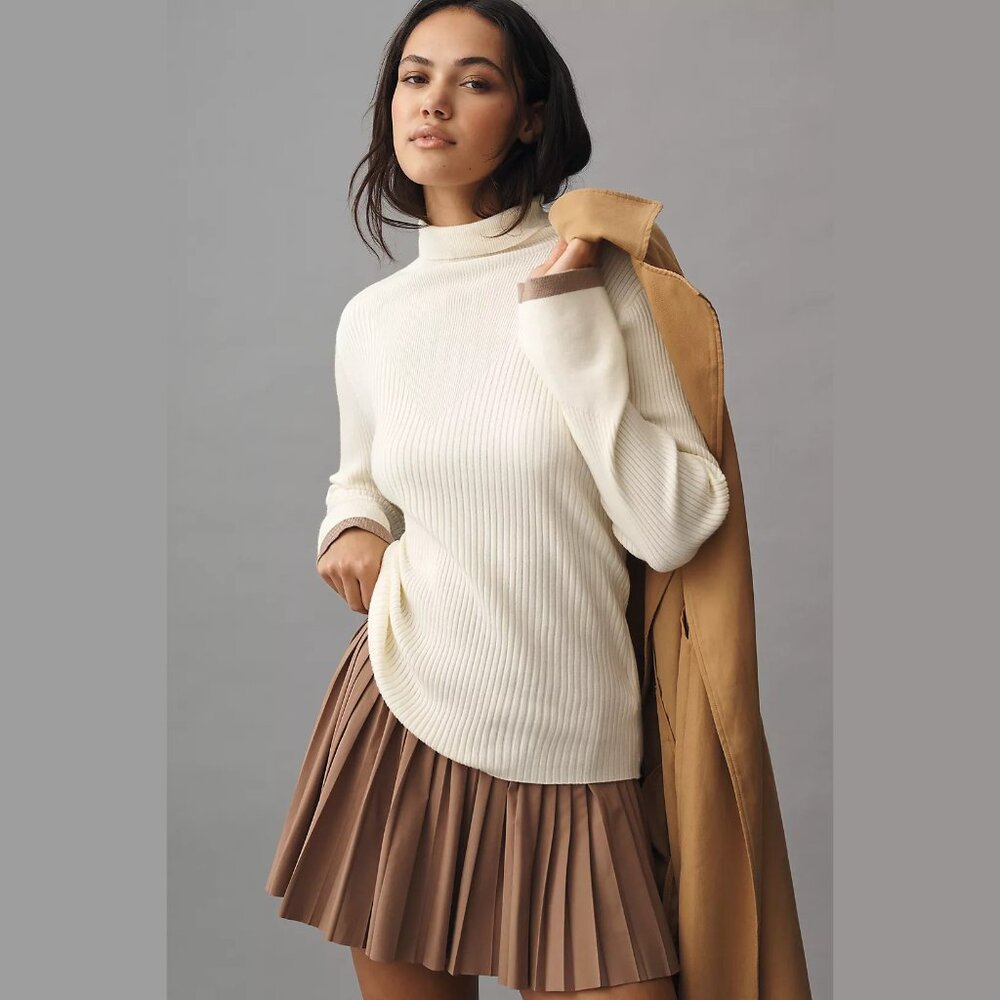 NEW Varley Size XL Ravena Rib-Knit Turtleneck Sweater - Egret